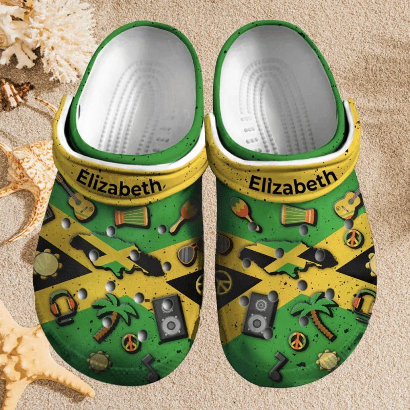 Custom Name Jamaica Flag Clogs Shoes