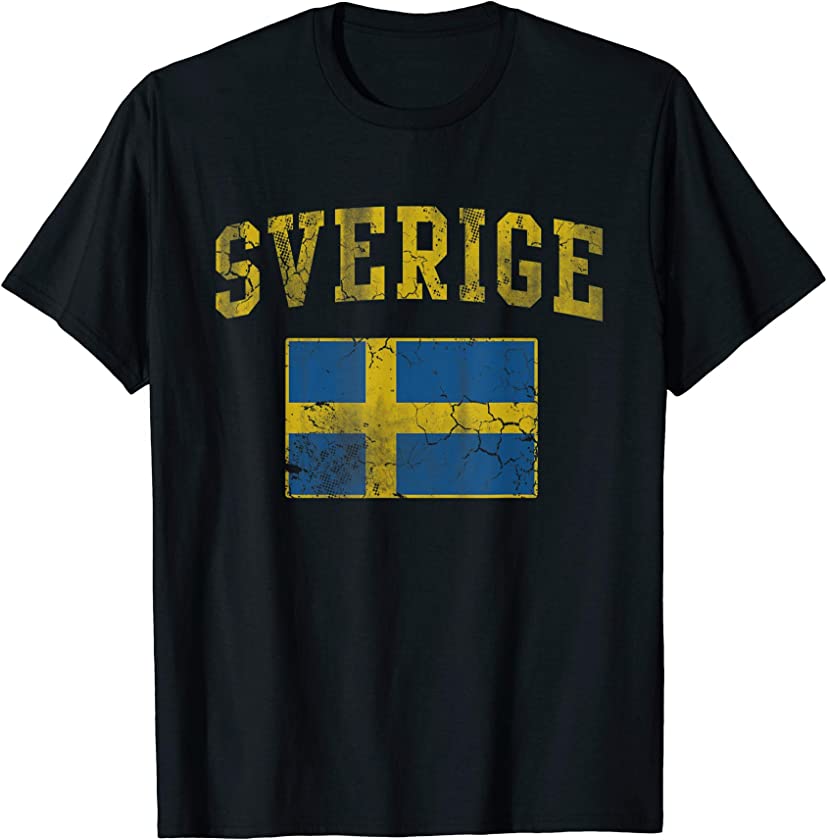 Vintage Sverige Sweden Flag Men Women Kids T-Shirt