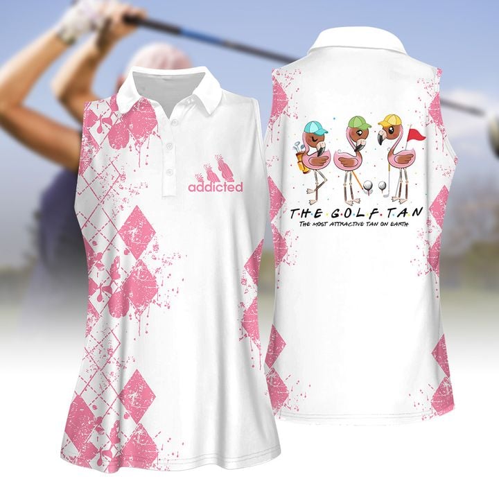 Addicted The Golf Tan Friends Flamingo Women Golf Apparel, Golf Polo Shirt For Women