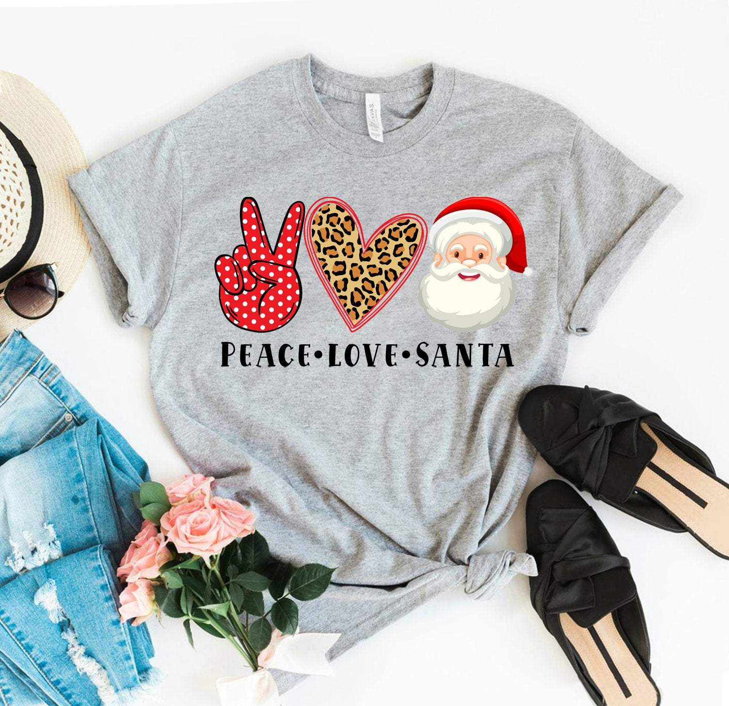 Peace Love Santa Shirt, Christmas T-Shirt, Santa Shirt, Christmas Party Tshirt, Holiday Gift, Mommy And Me Christmas Shirt, Christmas Gift