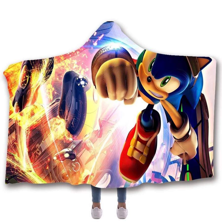 Sonic The Hedgehog #12 Hooded Blanket Super Soft Cozy Sherpa Fleece Throw Blanket