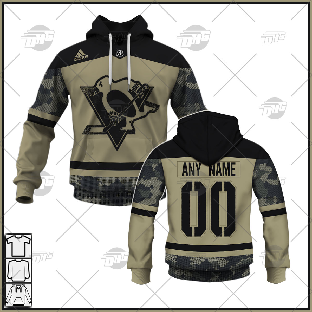 Personalized Pittsburgh Penguins Camo Military Appreciation Team Authentic Custom Practice Jersey Hoodie Personalize Hoodie