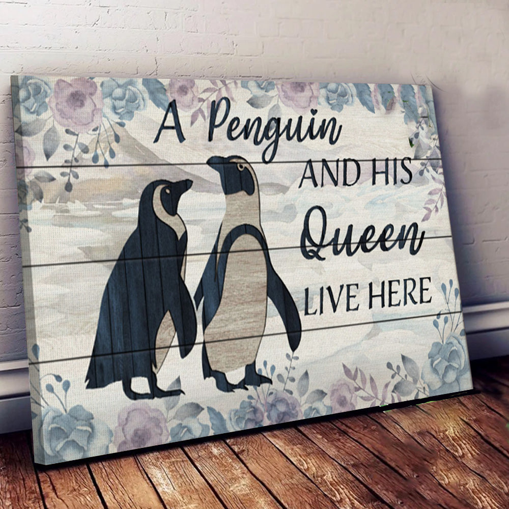 Penguin Couple Live Here Horizontal Poster & Canvas Home Decor Wall Art Visual Art