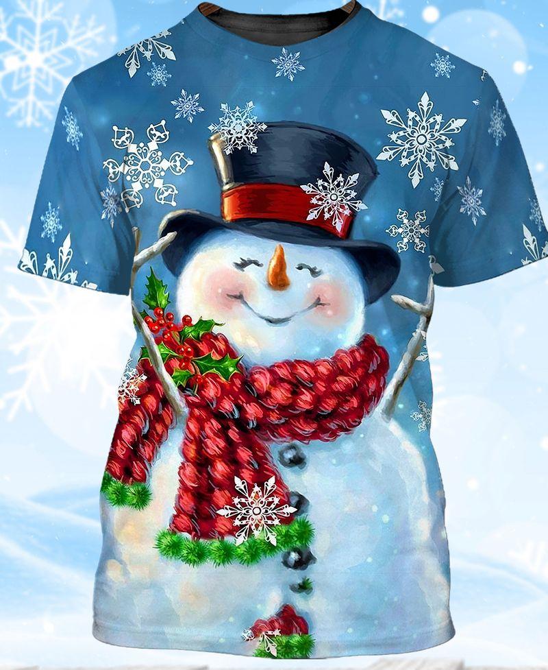 Snowman With Wool Scarf 3D Shirts Gift For Christmas Holiday 3D Tshirt