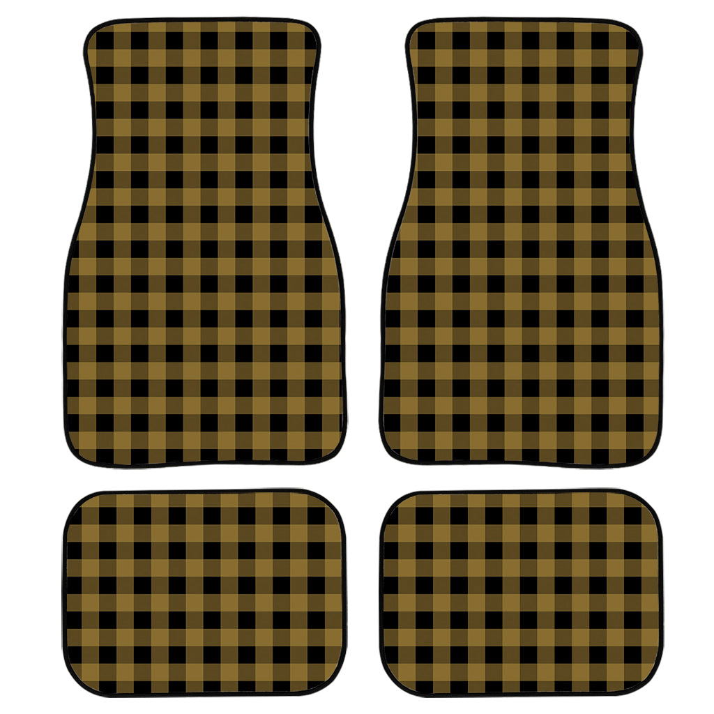 Dark Tan And Black Check Pattern Print Front And Back Car Floor Mats, Front Car Mat