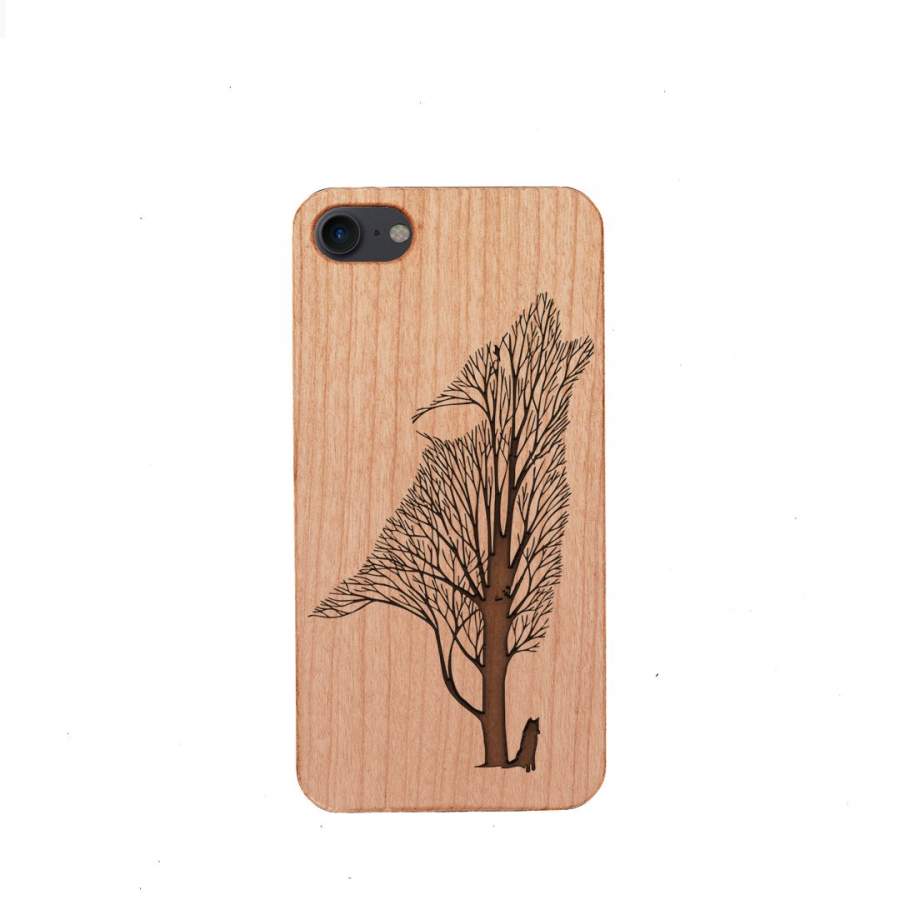 Wood Phone Case for Universal Models – Wolf Tree Howling Wolf 006