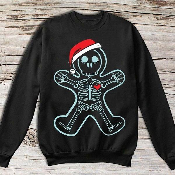 Christmas Sketelon Santa T Shirt Hoodie Sweater All Color Plus Size Up To S-5Xl