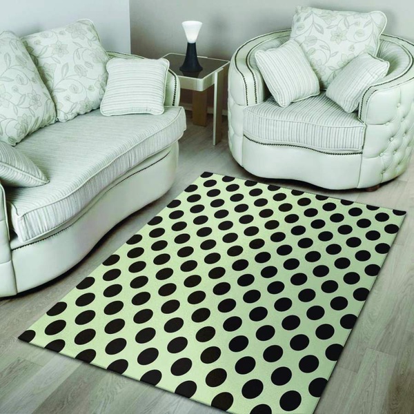 White And Black Polka Dot Print Area Rug