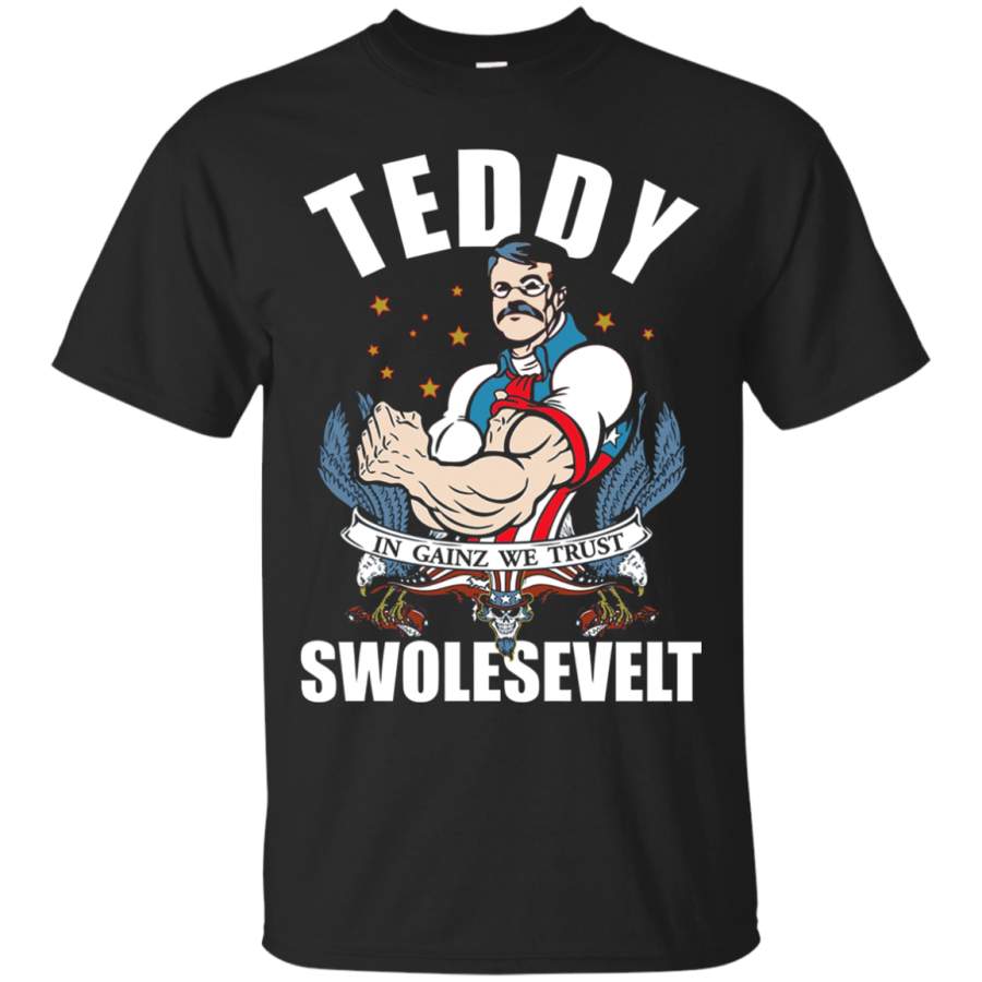 AGR Outstanding Teddy Swolesevelt – Patriotic Gainz Workout shirt 4th of july Cotton t shirt