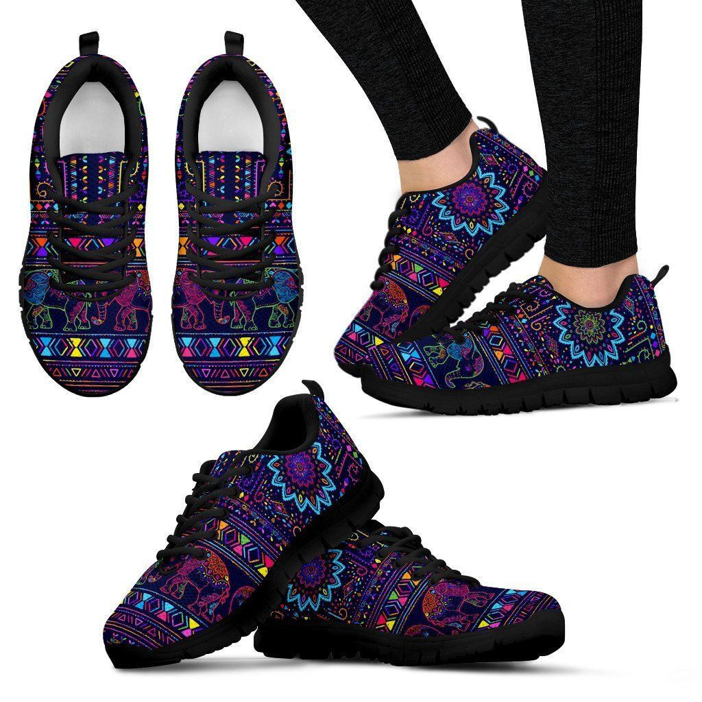 Elephants Colorful India Pattern Print Sneakers Shoes