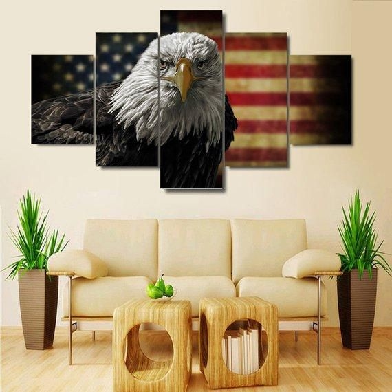 Usa Flag Eagle American Flag Animal 5 Panel Canvas Art Wall Decor