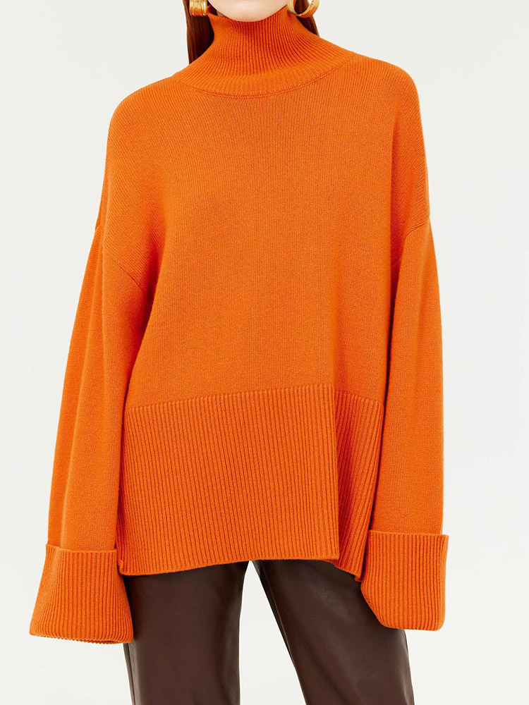 Autumn Winter Turtleneck Sweater Women Oversized Knitted Pullover 2022 Warm Green Loose Thick Women’s Sweaters Orange Tops alx