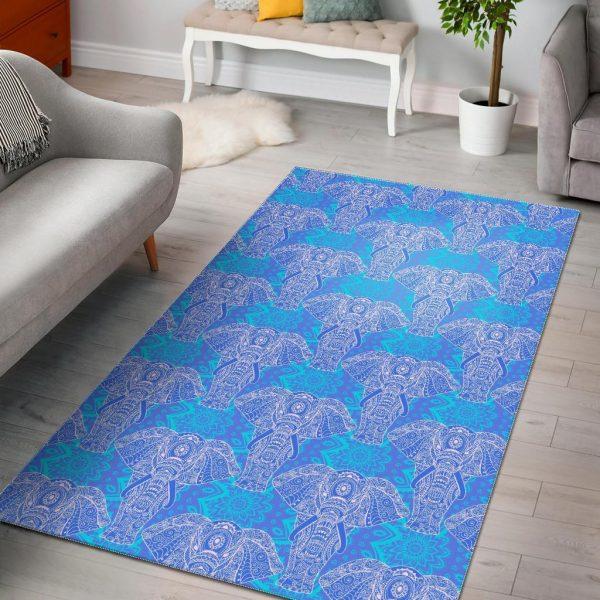 Blue Elephant Mandala Print Home Decor Rectangle Area Rug