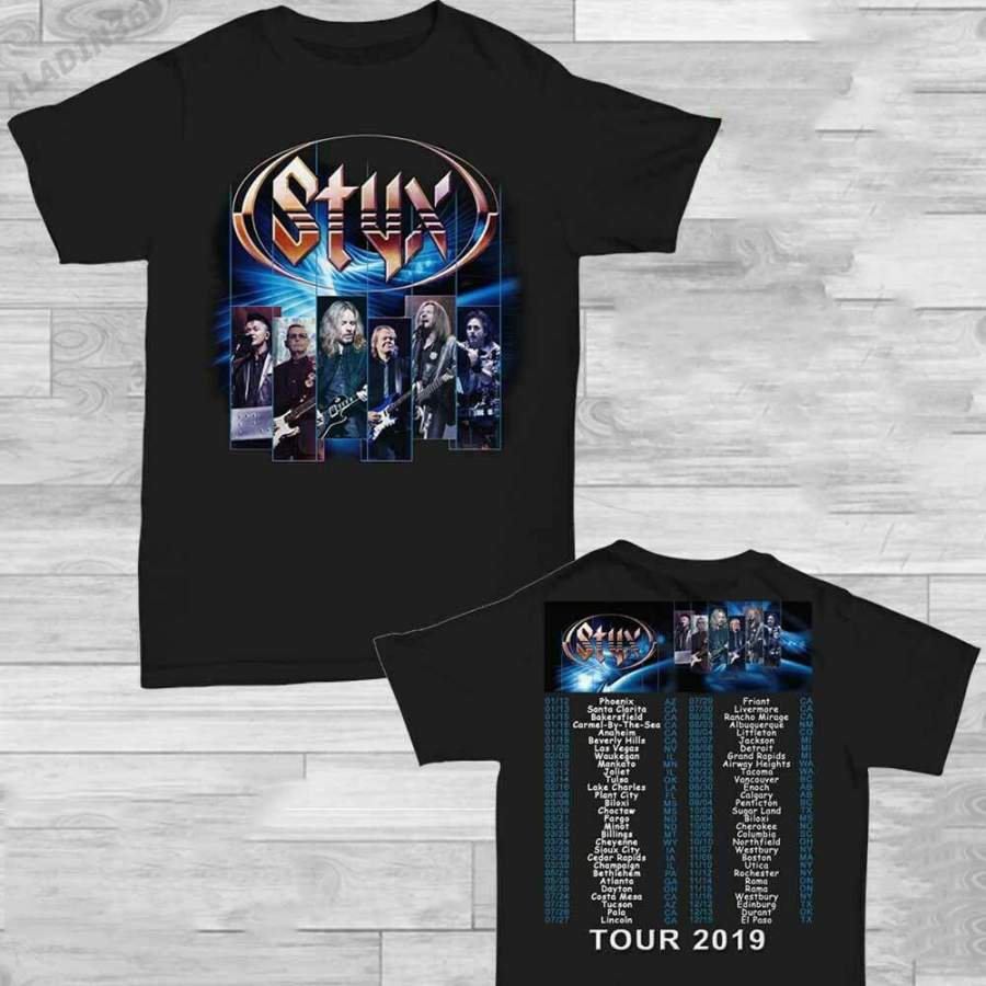 Styx T Shirt Tour Dates 2019 T-shirt Full Size Men Black Gildan 2 Side