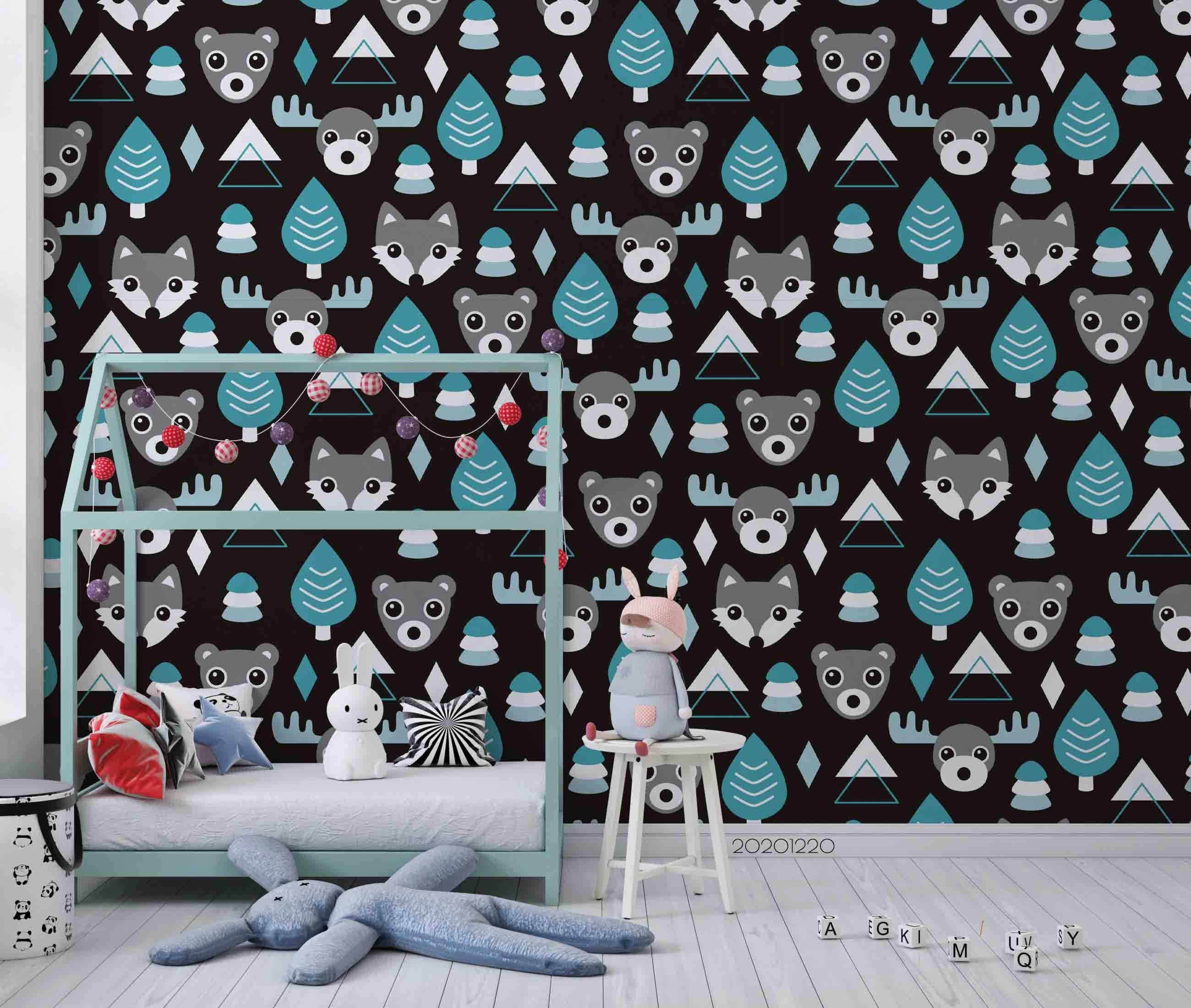 3D Hand Drawn Animal Bear Forest Wall Mural Wallpaper Lqh 66