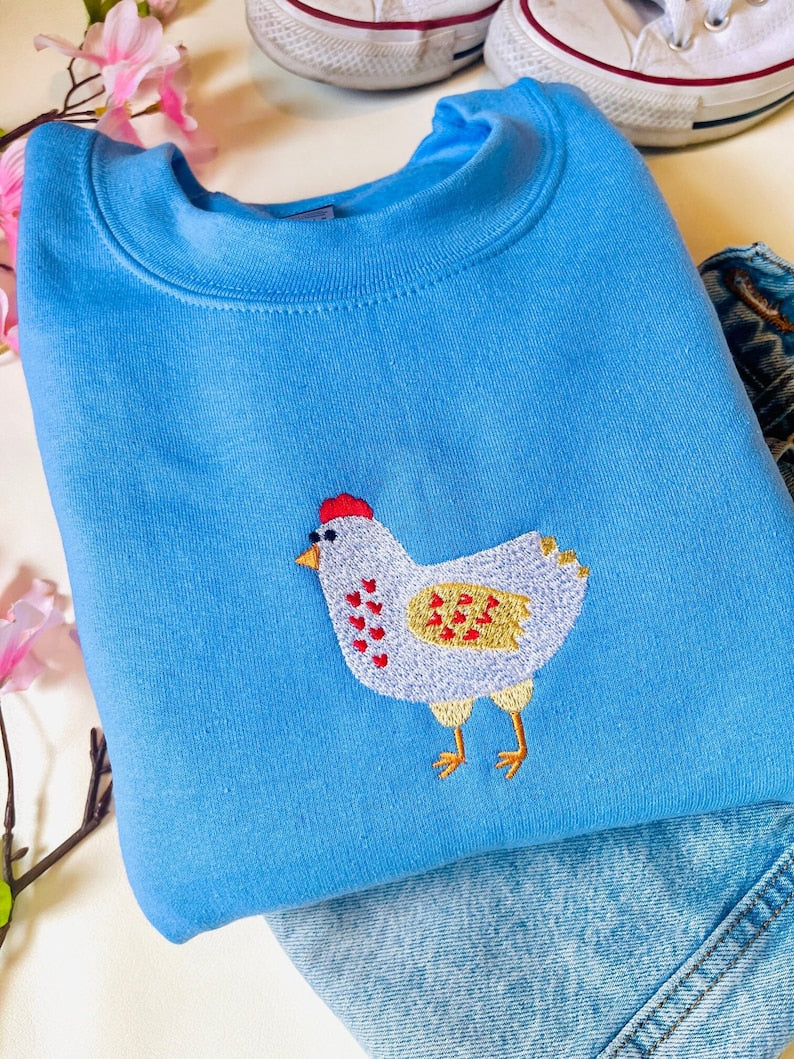 Chicken Embroidered Sweatshirt 2D Crewneck Sweatshirt All Over Print Sweatshirt For Women Sweatshirt For Men Sws3080