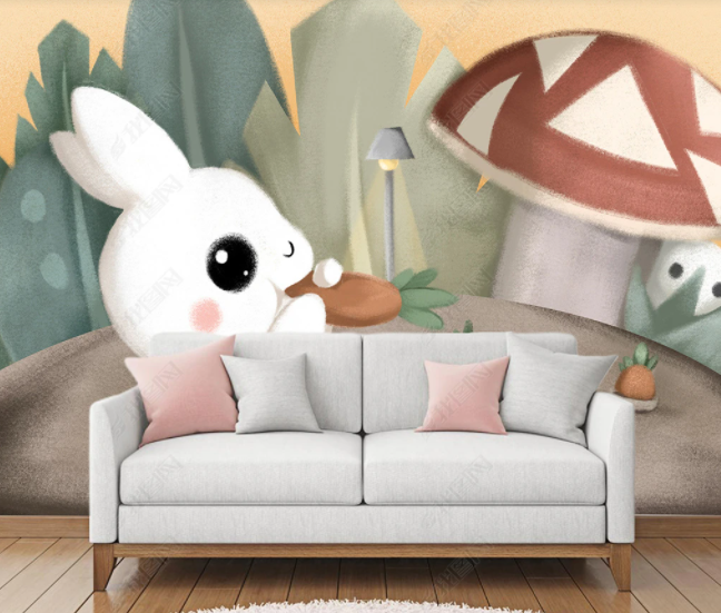 3D Hand Drawn Animal Rabbit Plant Leaf Vegetable Carrot Mushroom Wall Mural Wallpaper Lll 2755