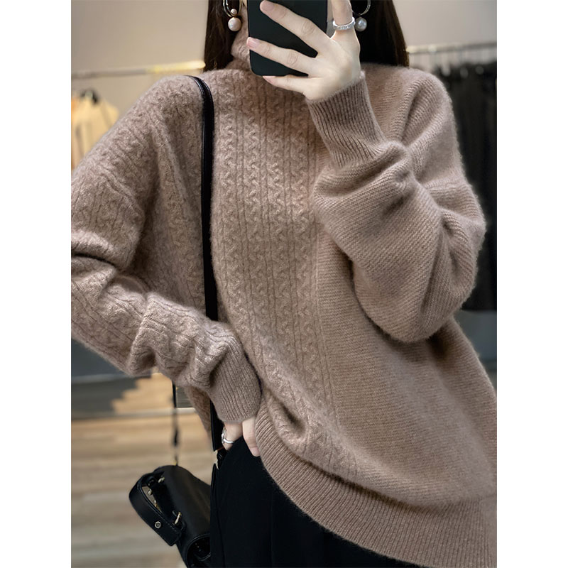 100% Wool Cashmere Pullover High Neck Loose Knitted Sweater 2022 Autumn And Winter New High-End Warm Women’s Large Size Thick alx