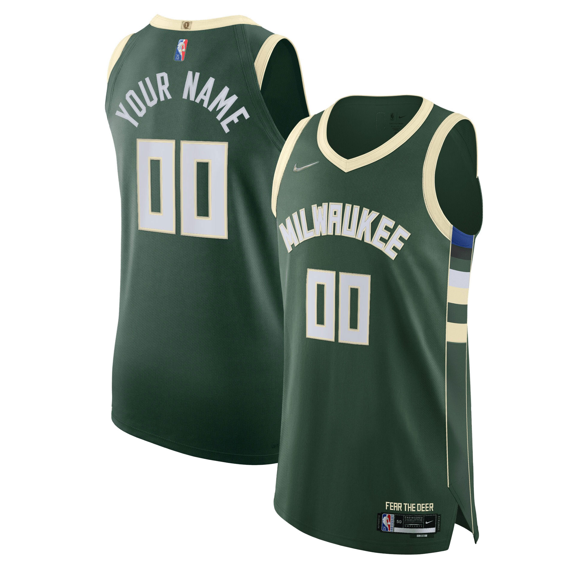 Milwaukee Bucks 2021/22 Diamond Authentic Custom Jersey – Icon Edition – Hunter Green