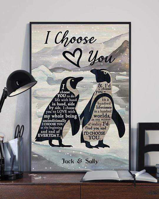 Penguin Couple I Choose You Custom Name Canvas Wall Art Gift For Valentine Poster Print, Wall Art Canvas, Poster Canvas Wall Decor