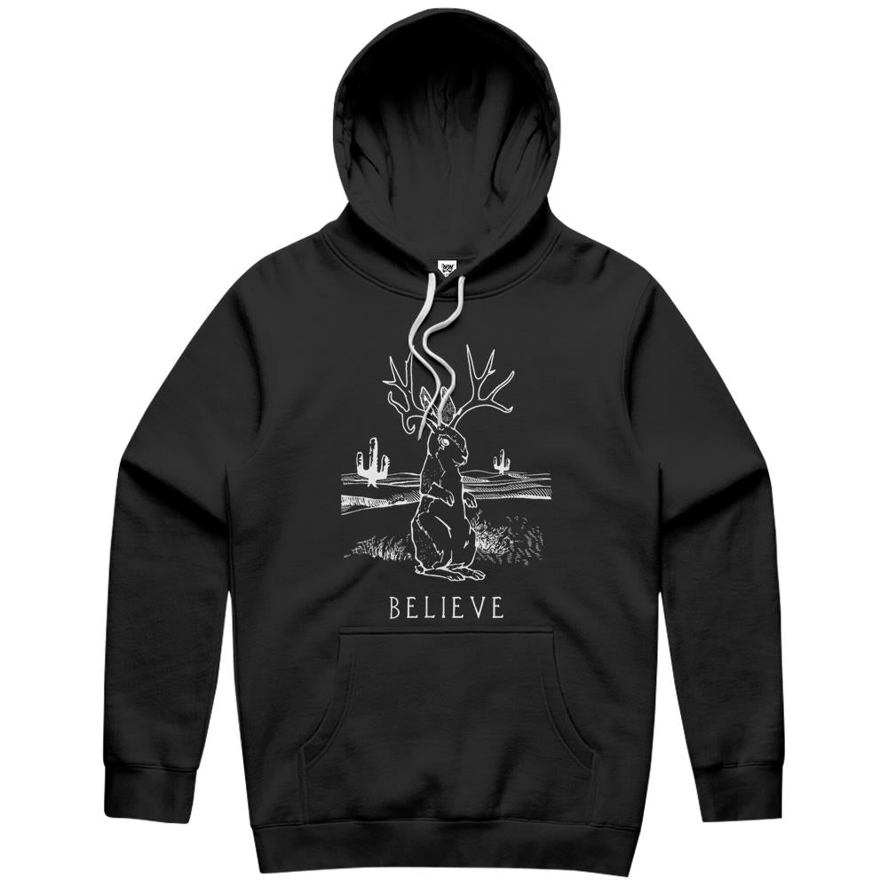 Believe Jackalope Hoodie, Cryptid Rabbit Bunny Hoodie