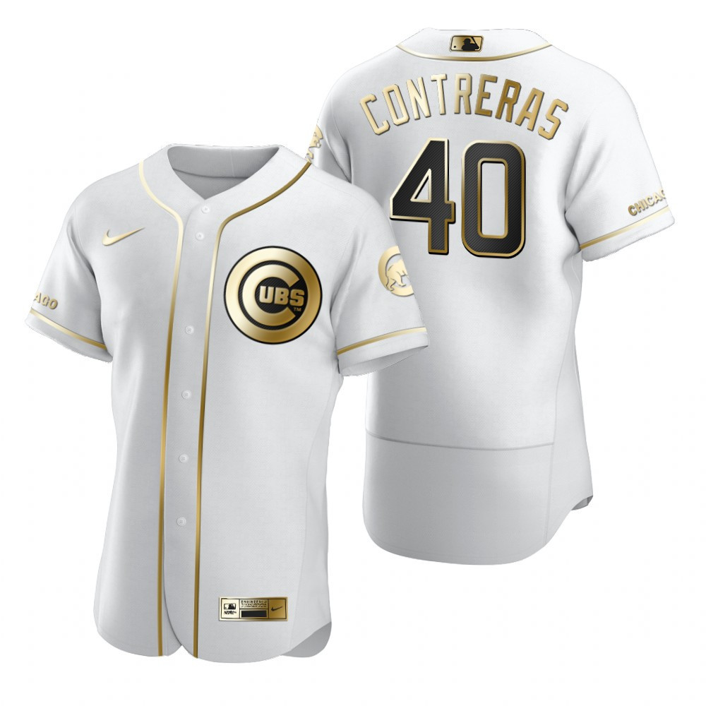 Chicago Cubs #40 Willson Contreras MLB Golden Brandedition White Jersey Gift For Cubs Fans