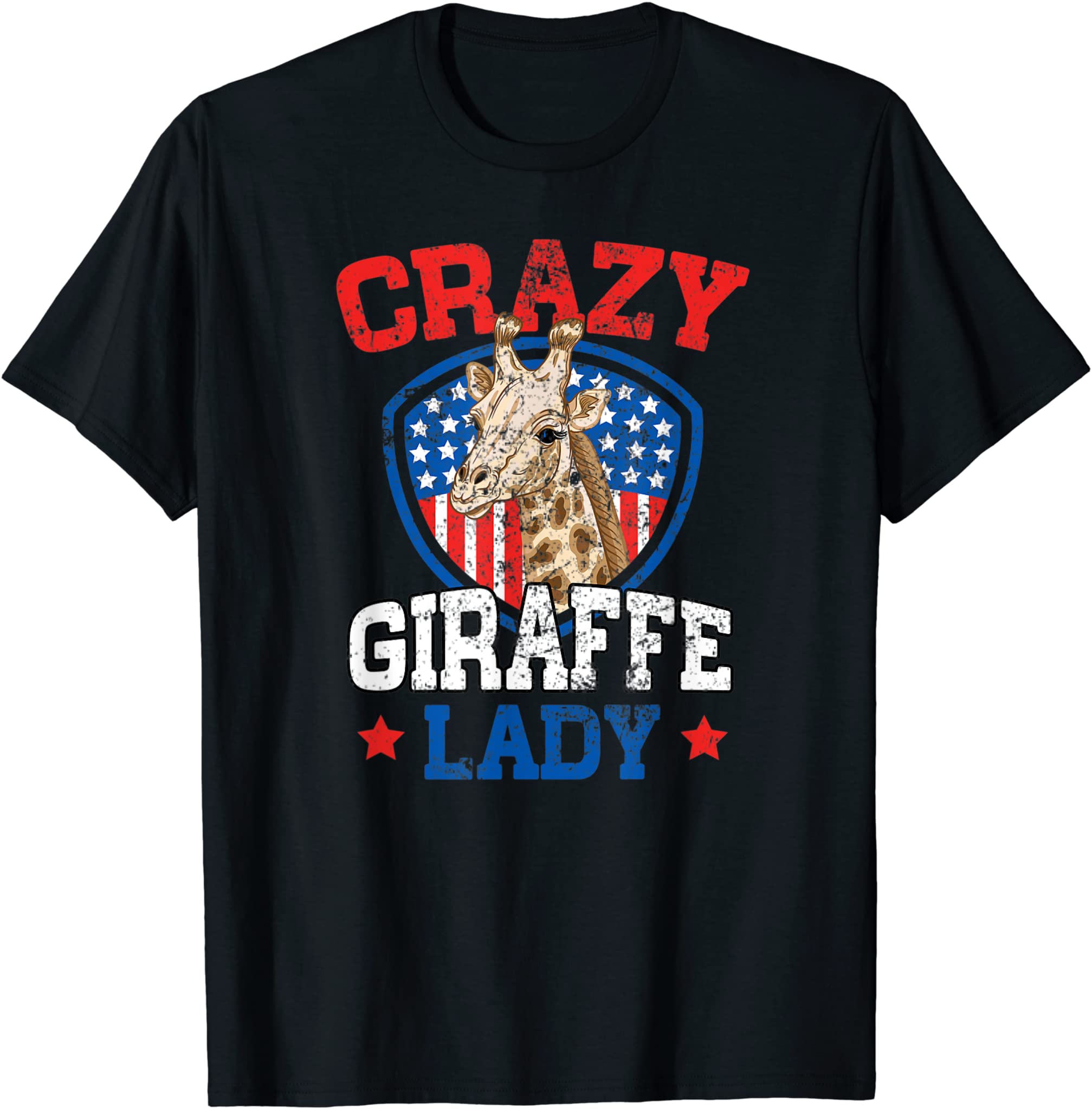 Crazy Giraffe Lady American Flag Patriotic Women 4Th July T-Shirt