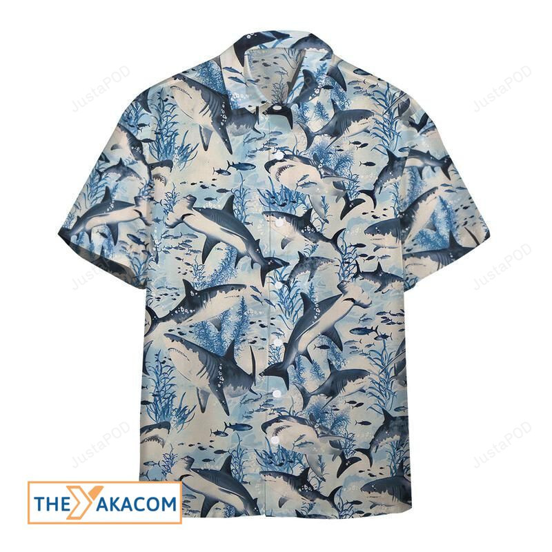 Wonderful Swimming Sharks Underwater Pattern Hawaiian Shirt