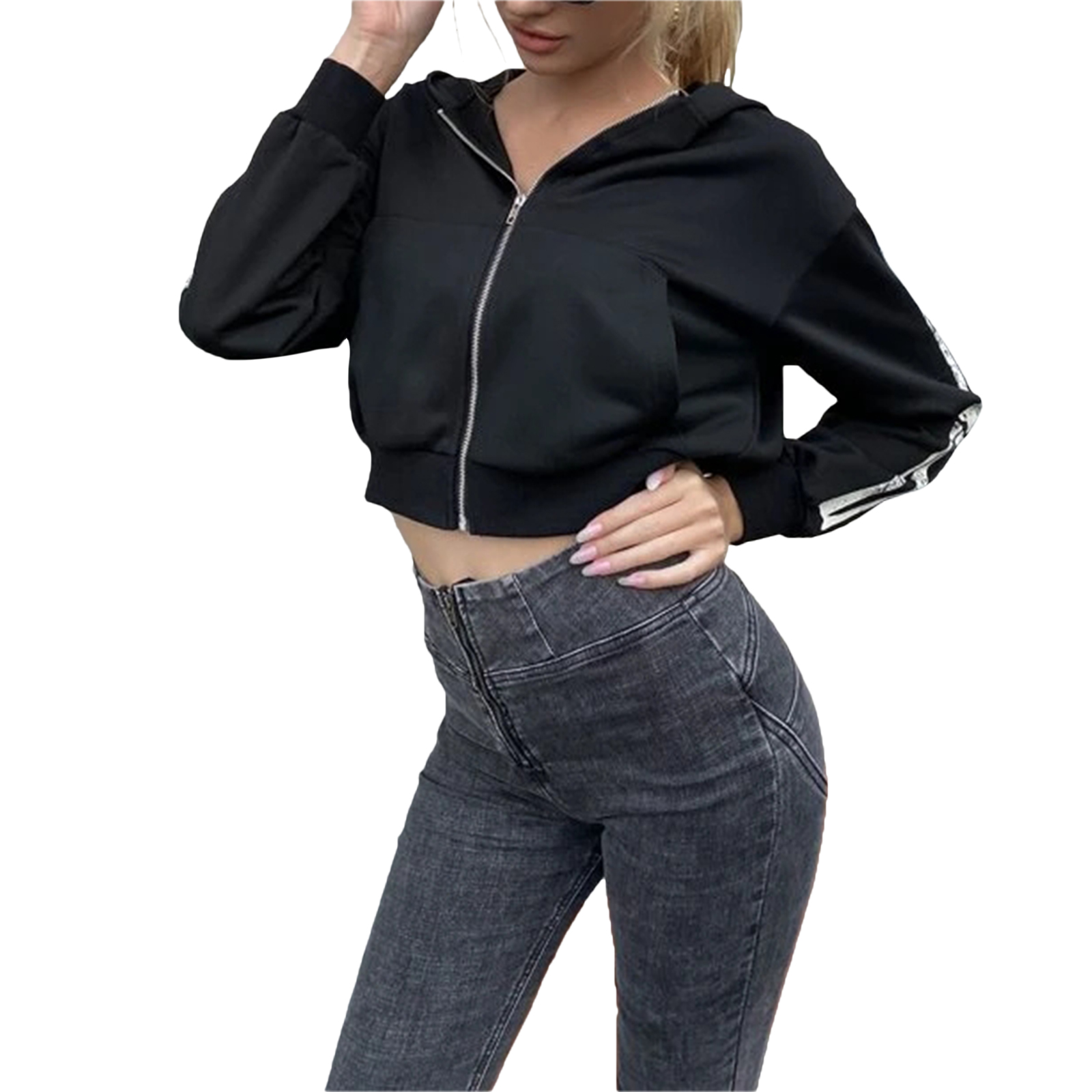 Women’s Sweatshirt Hooded Sweater,2021 Autumn New Fashion Casual Adults Skeleton Print Long Sleeve Zipper Crop Tops with Pockets alx