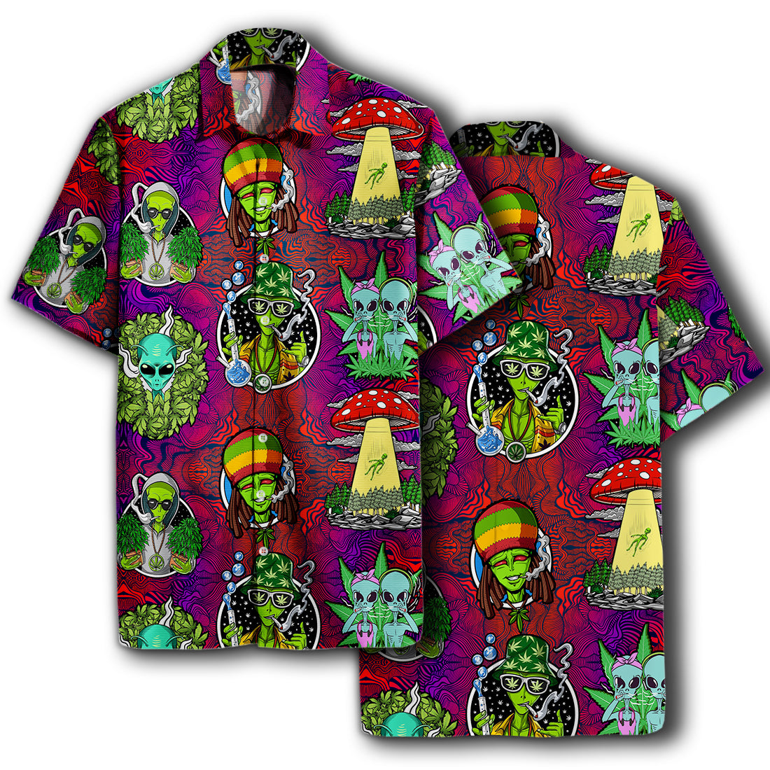 Ufo Alien Hawaiian Shirt Ufo Alien Weed Hippie Trippy Hawaii Aloha Shirt