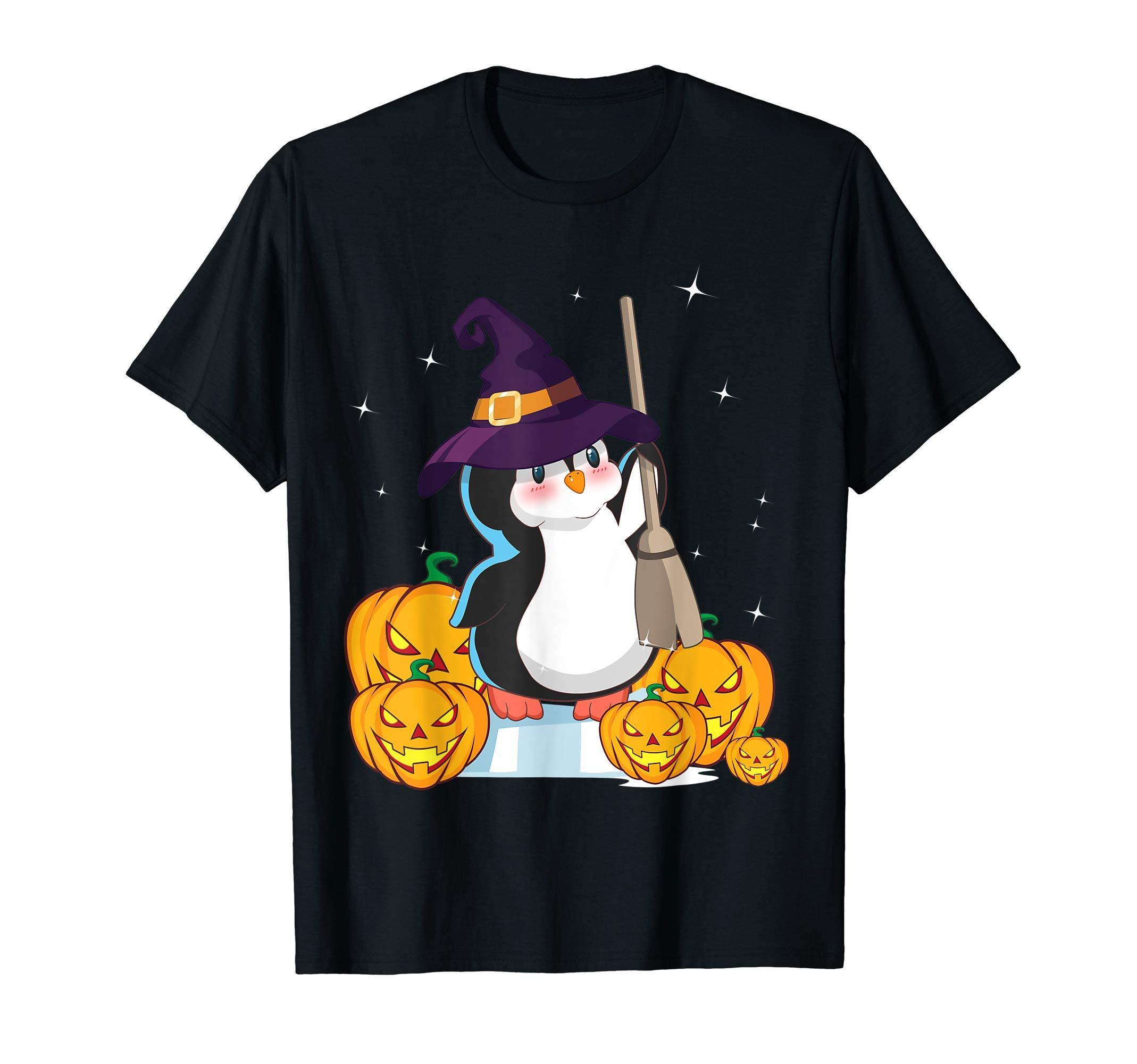 Cute Penguin Witch Halloween Pumpkin Jack Olantern T-Shirt