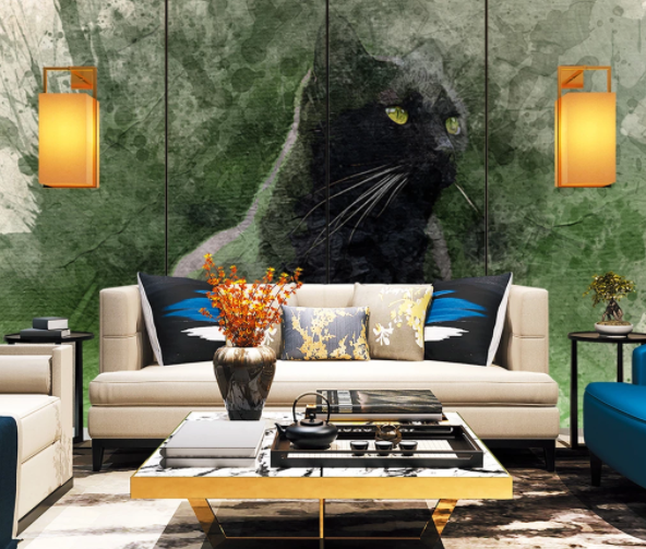 3D Watercolor Animal Black Cat Wall Mural Wallpaper Lqh 379