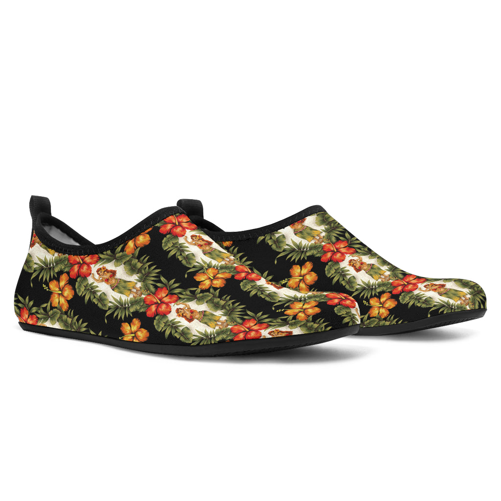 Hawaii Flower Hula Hibiscus Print Aqua Water Shoes Ha52313