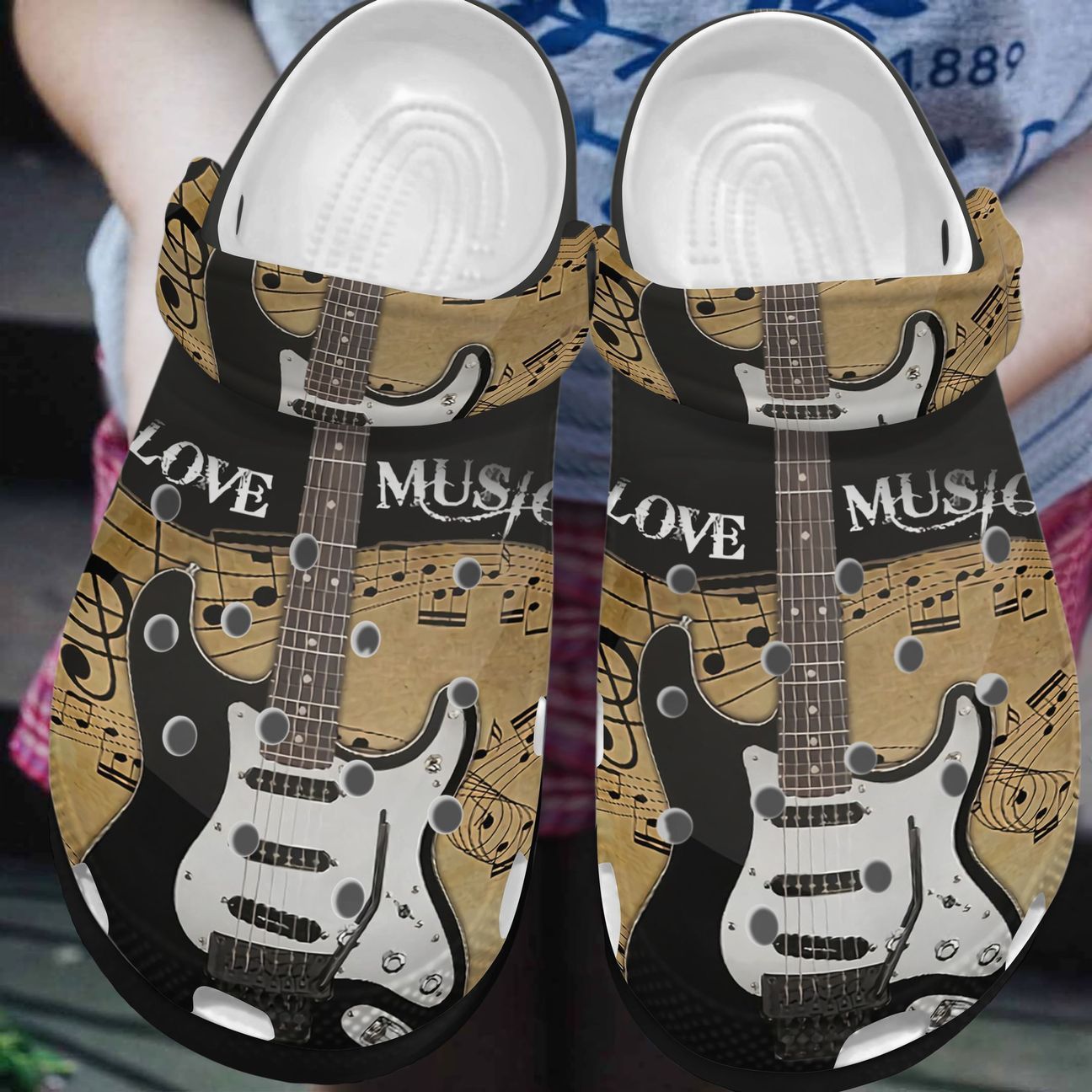 Guitar Personalized Clog, Custom Name, Text, Color, Number Fashion Style For Women, Men, Kid, Print 3D Love Music