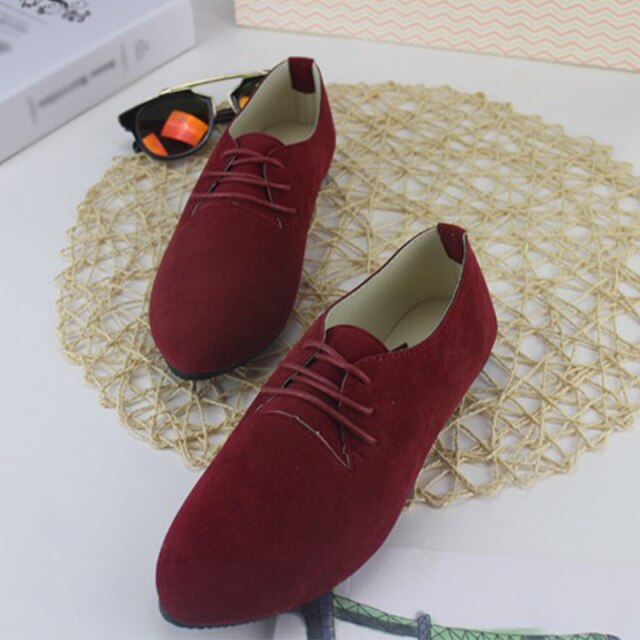 Candy Colors Flat Shoes Lace Up Suede Leather Lightweight Casual