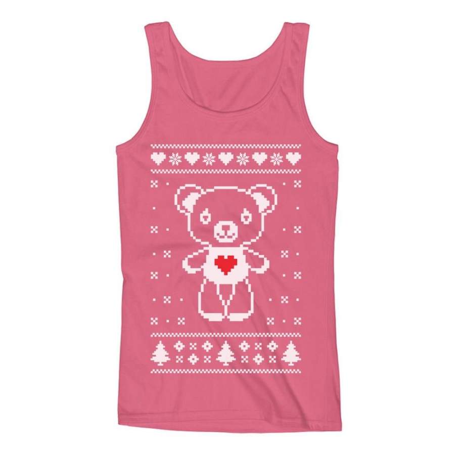 Big White Furry Bear Doll Ugly Christmas Sweater Funny Women Tank Top