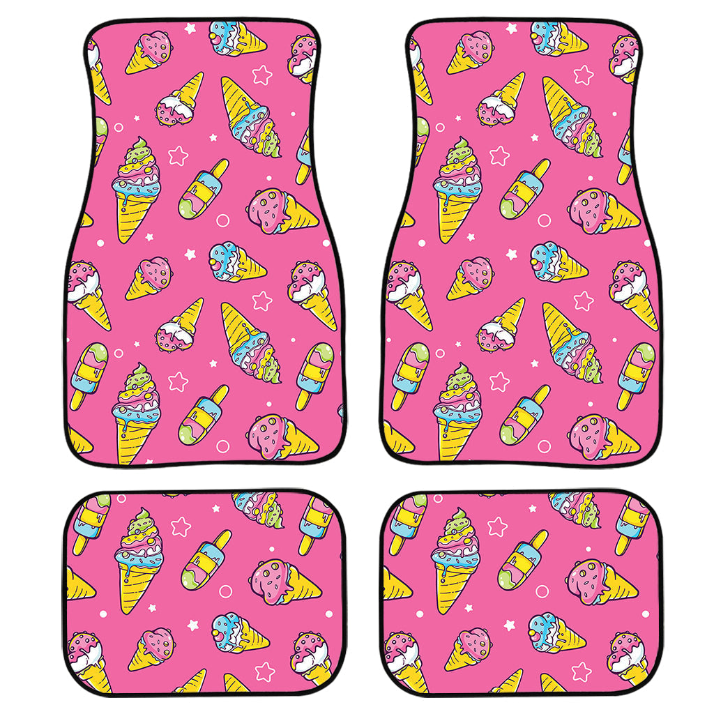 Cute Ice Cream Pattern Print Front And Back Car Floor Mats, Front Car Mat