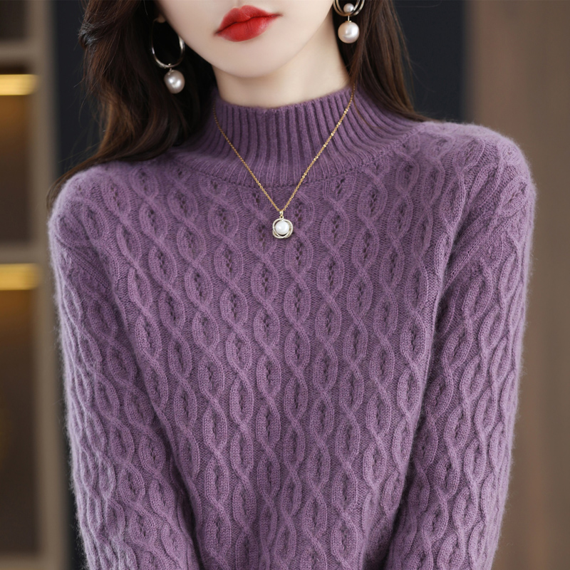 Autumn/Winter 2022 Women’s Pure Woolen Sweater, Half Turtleneck, Versatile Twisted Flower Pullover With Knitted Foundation alx