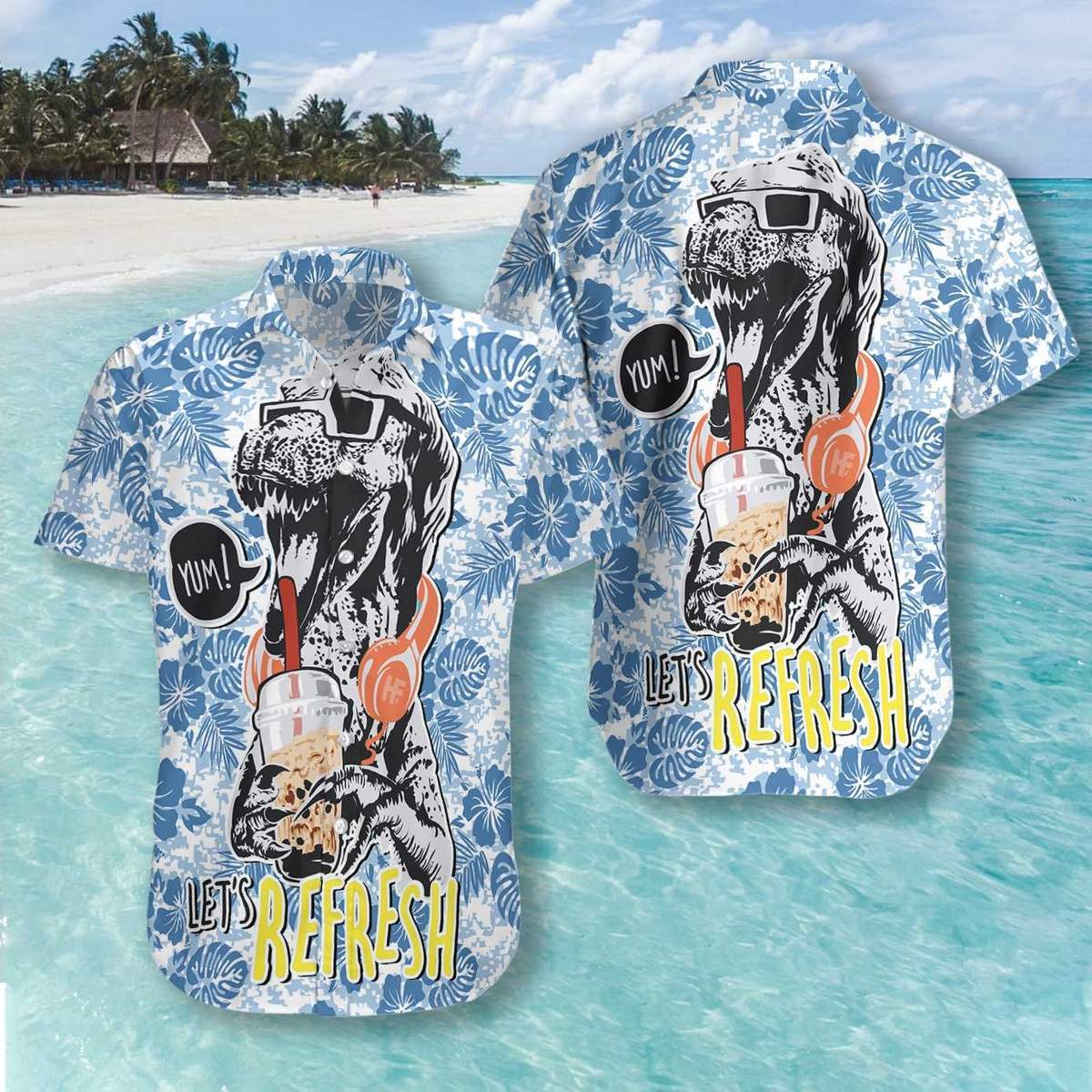 Refreshing With Boba Dinosaur Hawaii Shirt For Men And Women Ha25433