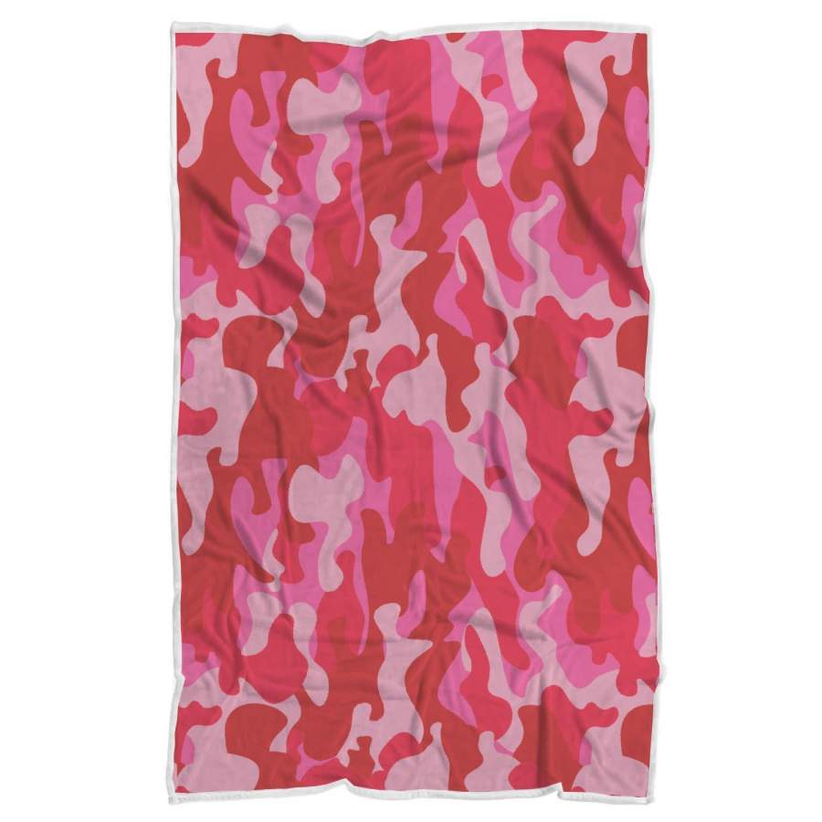 Hot Pink Camouflage Print Sherpa Blanket