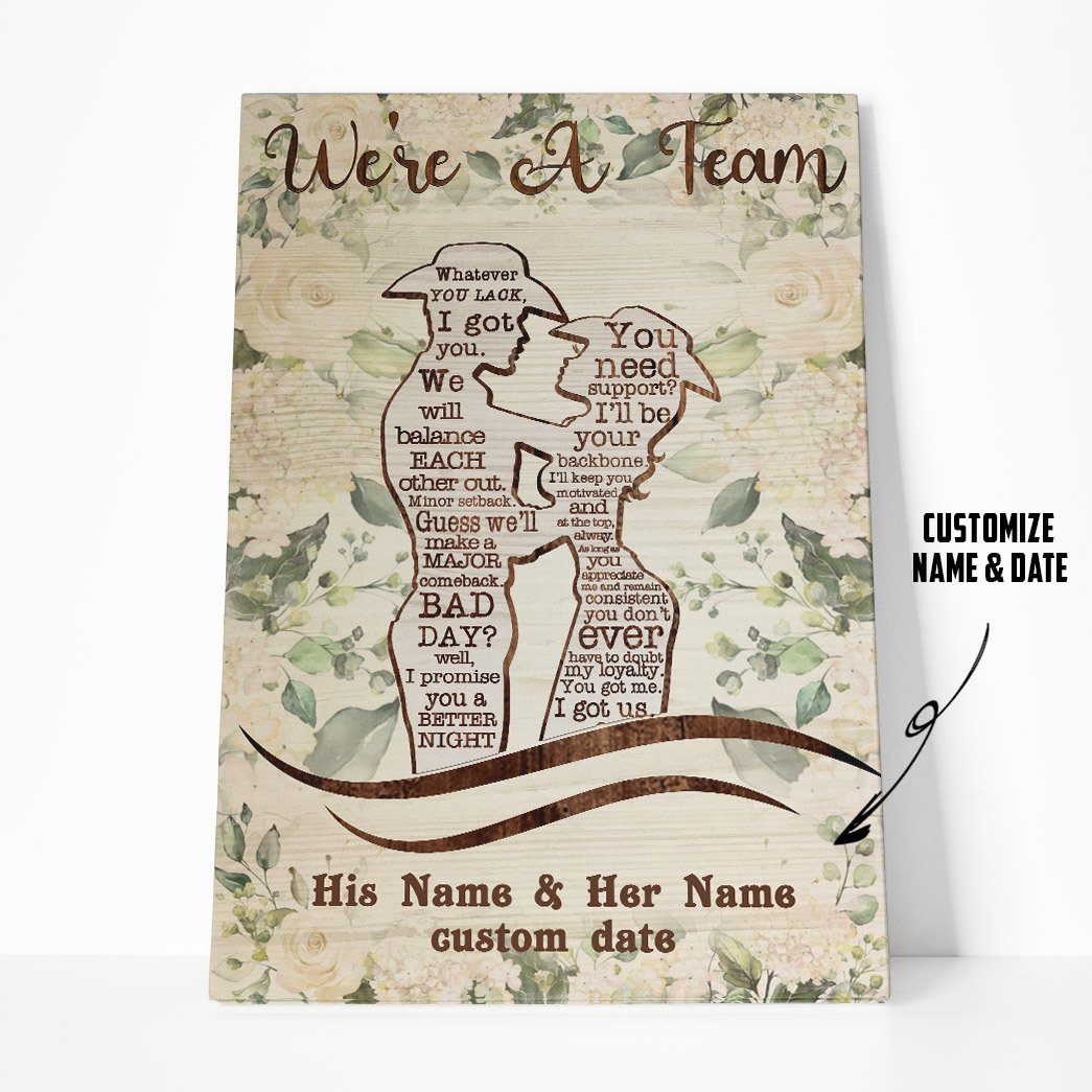 Gearhumans Gearhuman 3D Cowboy Couple We Are A Team Custom Name Custom Date Canvas