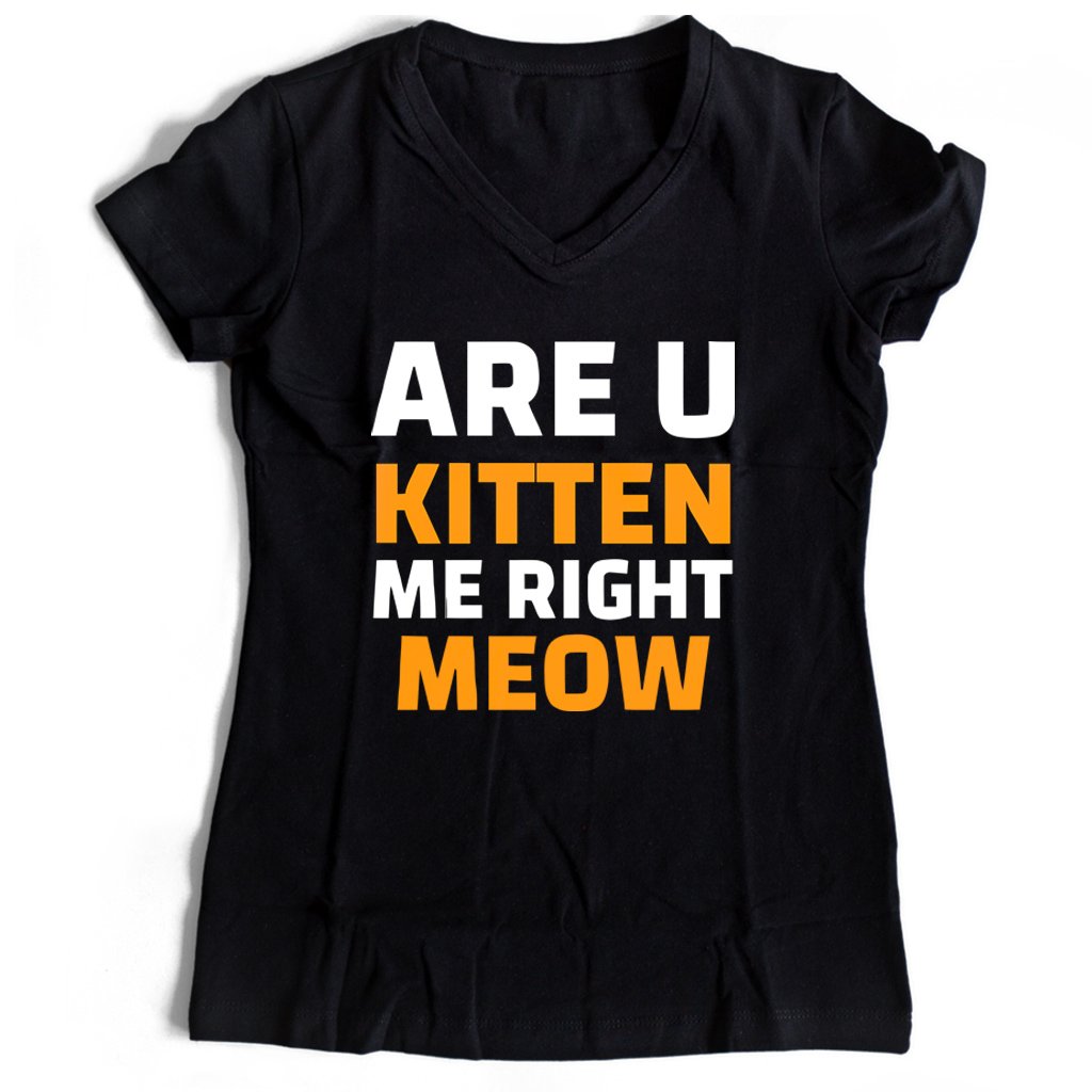 Are U Kitten Me Right Meo Women’s V-Neck Tee T-Shirt