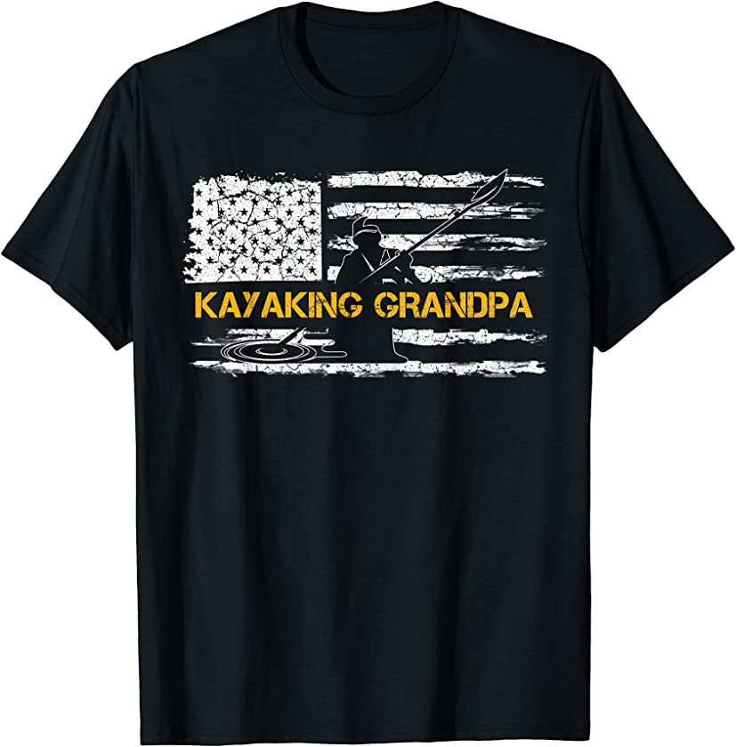 Vintage USA Flag Proud Kayaking Grandpa Kayak Silhouette T-Shirt