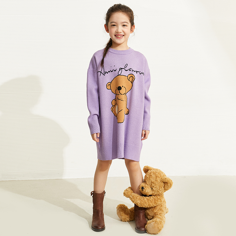 amii kids Girls Sweaters Winter Bear Series Knitted Dress Oneck Sweater Children Clothes Teenager Girls Pullover Tops 22140228 alx