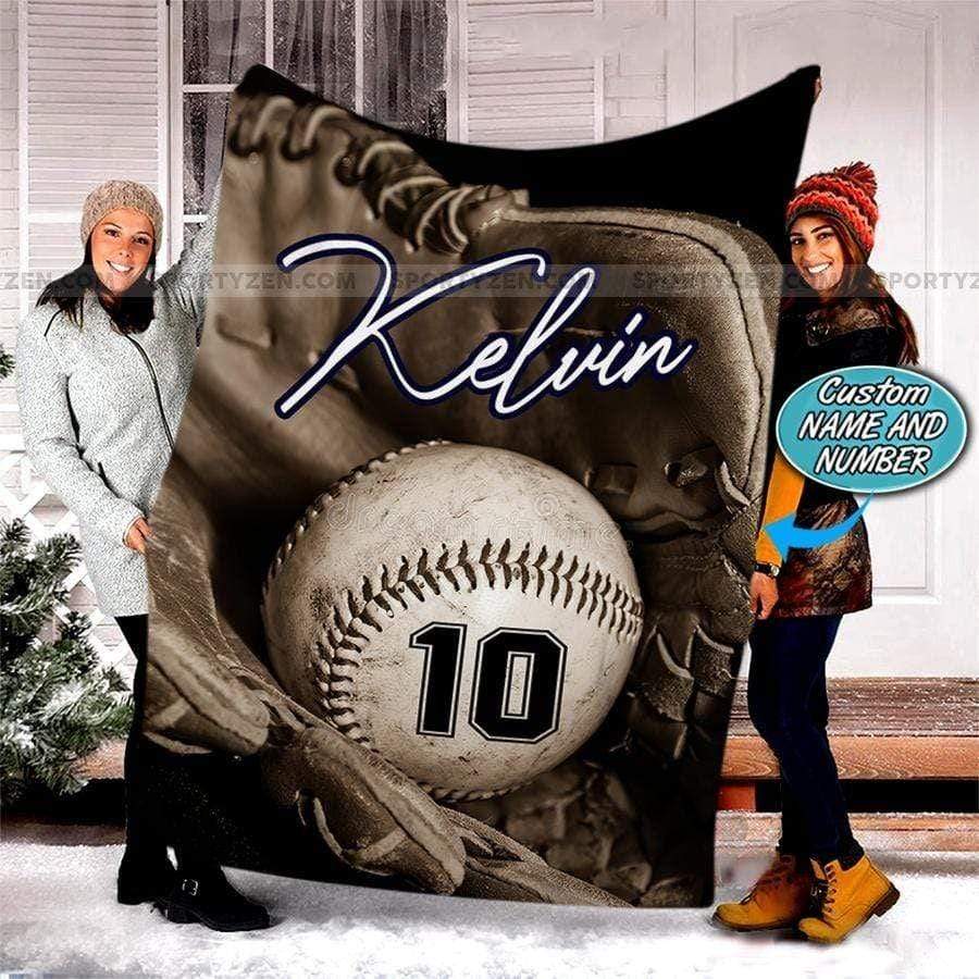 Vintage Baseball Custom Name & Number Fleece Blanket #0109V