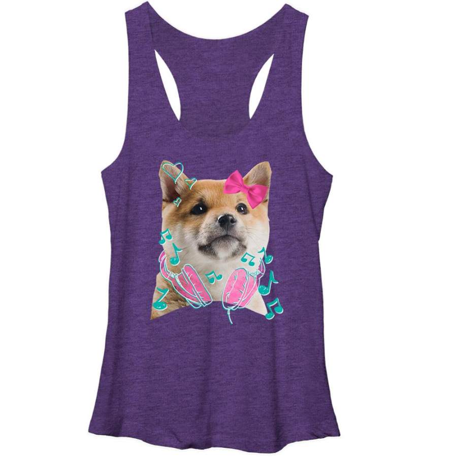 Lost Gods Women’s Puppy Headphones  Racerback Tank Purple Heather