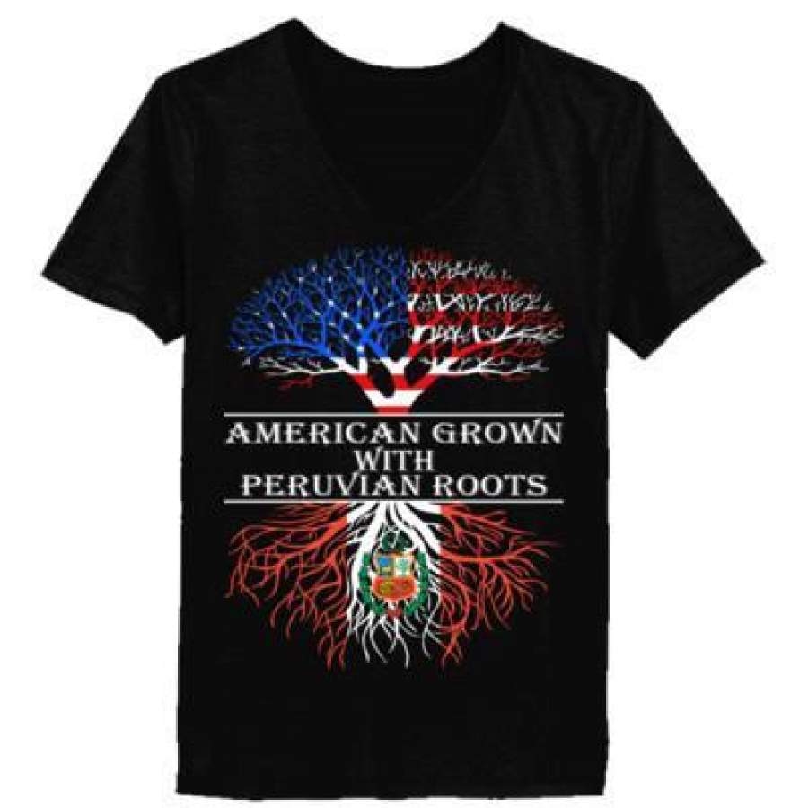 AGR American Grown With Peruvian Roots – Ladies’ V-Neck T-Shirt