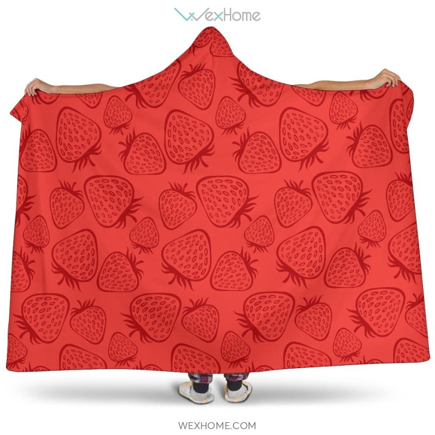 Strawberry Pattern Red Background Hooded Blanket