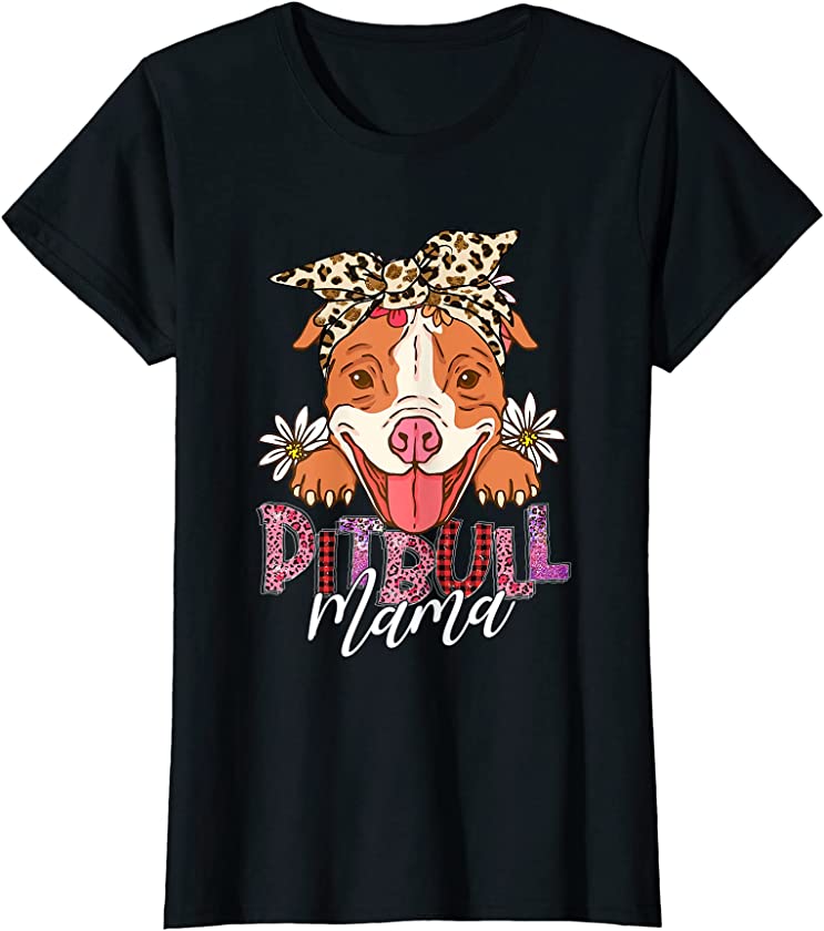 Womens Pittie Mama Pitbull Leopard Dog Mom Funny Mother’s Day T-Shirt