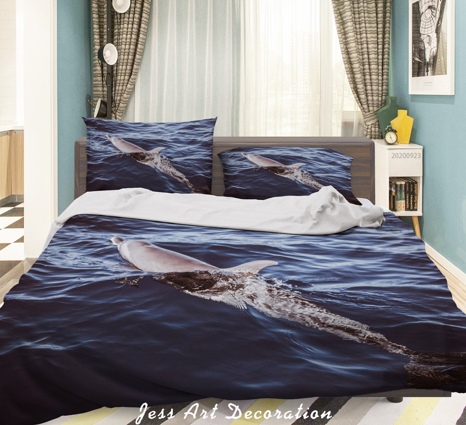 3D Marine Life Whale Wave Quilt Cover Set Bedding Set Duvet Cover Pillowcases Wj 6328